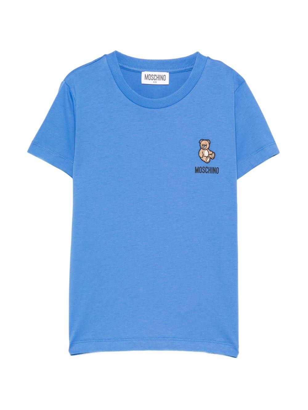 T-shirt per bambini Moschino Kids azzurro con applicazione Teddy Bear HUM05TLAA02 40630 MOSCHINO KIDS 