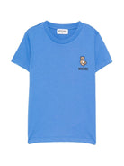 T-shirt per bambini Moschino Kids azzurro con applicazione Teddy Bear HUM05TLAA02 40630 MOSCHINO KIDS 