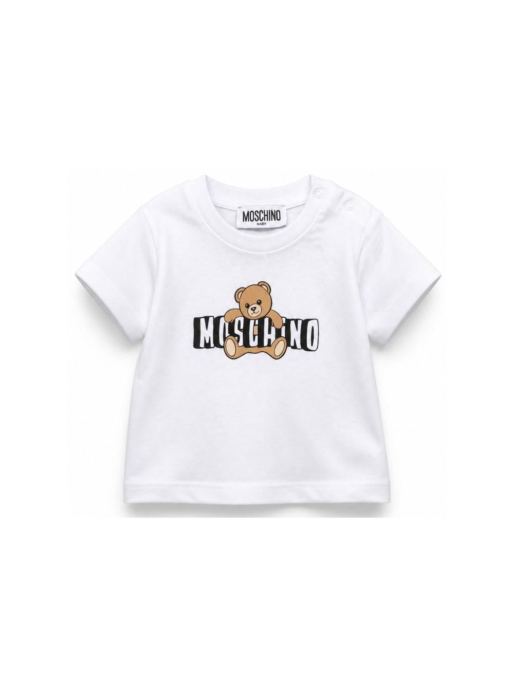 T-shirt per neonati Moschino Kids bianca con logo sul davanti MUM04PLAA03 10101 MOSCHINO KIDS 