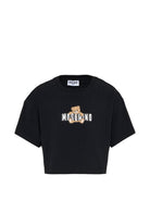 T-shirt per bambina Moschino Kids nera con stampa Teddy Bear HDM072LBA00 60100 MOSCHINO KIDS 