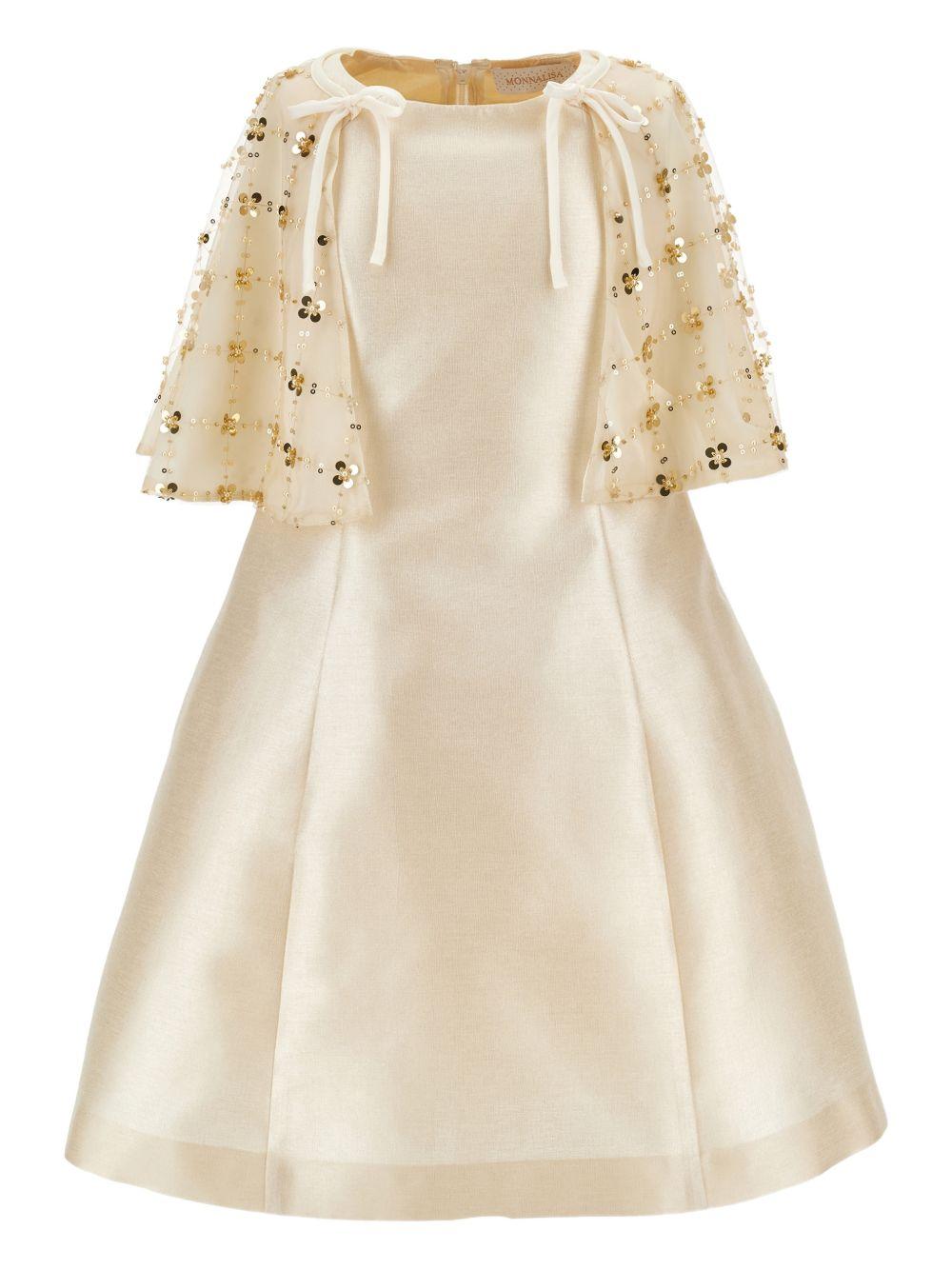 Abito per bambina Monnalisa beige con mantella con decorazione floreale 71G919RM 7997 0003 MONNALISA KIDS 