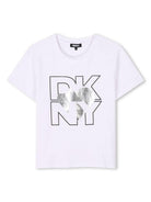 T-shirt con stampa per bambino Dkny Kids bianco con dettaglio lucido D62305 016 DKNY 