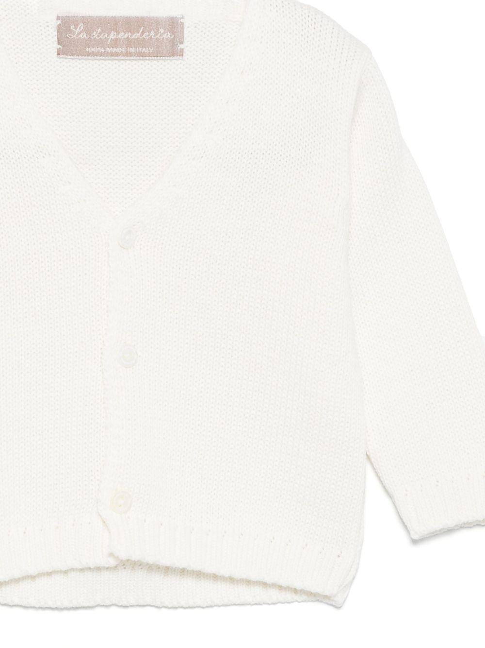 Cardigan per neonata La Stupenderia bianco in cotone con orlo e polsini a coste SCRO53 802 LA STUPENDERIA KIDS 