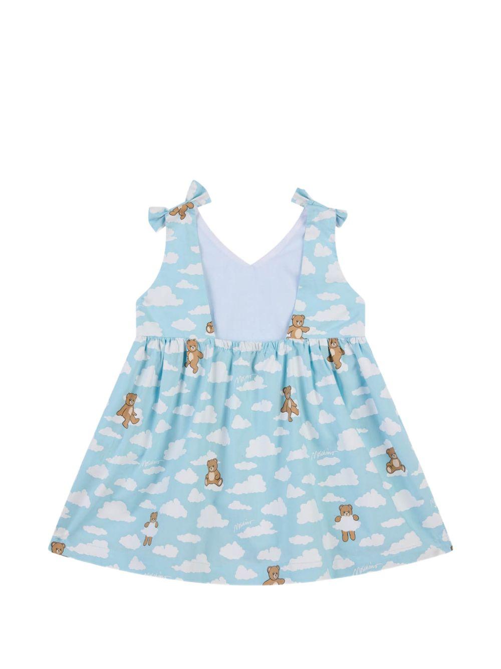 Abito per neonata Moschino Kids azzurro con stampa Teddy Bear all-over MDV0DNLLB61 83679 MOSCHINO KIDS 