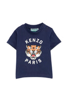 T-shirt per neonato Kenzo Kids blu con stampa grafica sul davanti K61718 84N KENZO KIDS 