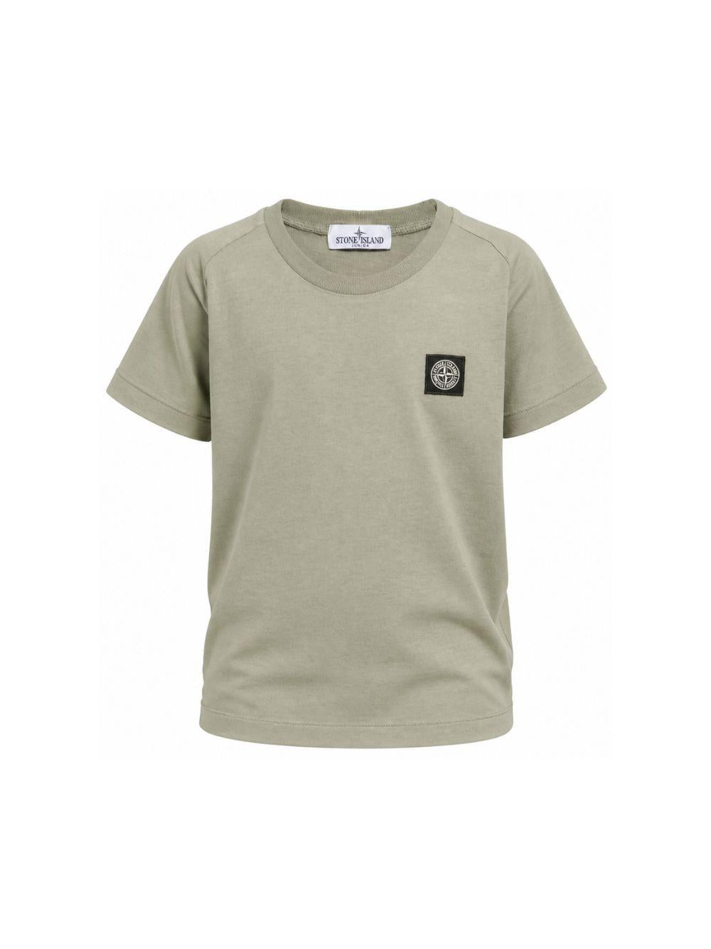 T-shirt per bambino Stone Island Kids verde con applicazione logo sul davanti L2S162100003S0047 V0068 STONE ISLAND KIDS 