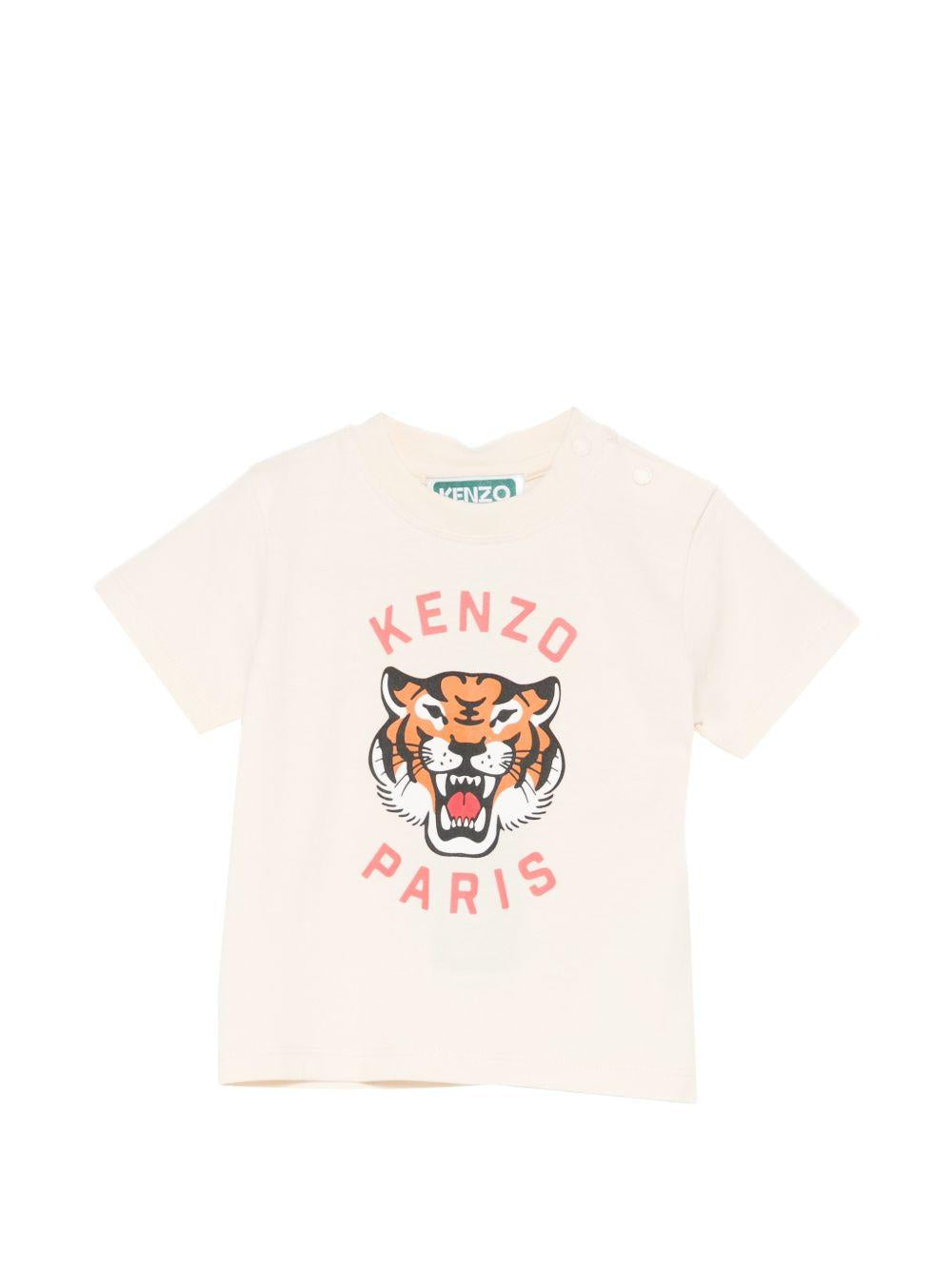 T-shirt per neonato Kenzo Kids beige con stampa a tigre K61718 208 KENZO KIDS 