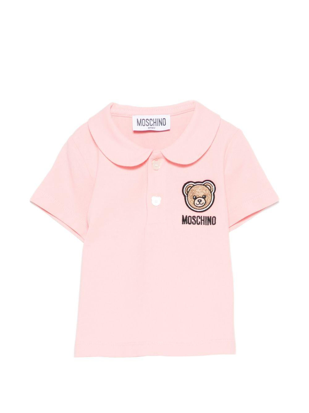 T-shirt per neonata Moschino Kids rosa con colletto alla Peter Pan MDM03ULFA07 50209 MOSCHINO KIDS 
