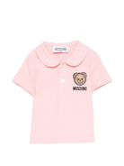 T-shirt per neonata Moschino Kids rosa con colletto alla Peter Pan MDM03ULFA07 50209 MOSCHINO KIDS 