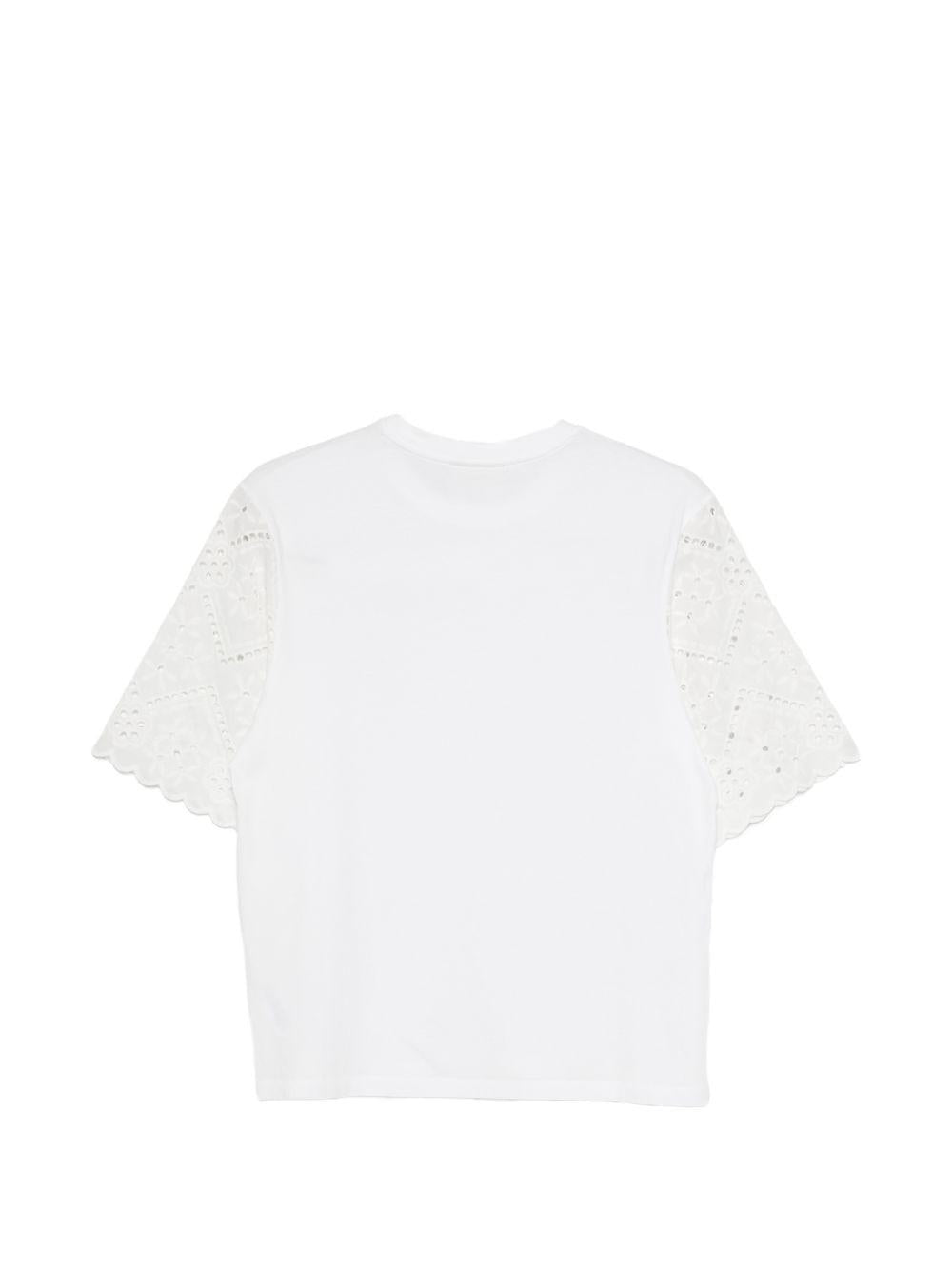 T-shirt per donna MC2 Saint Barth bianca con dettaglio ricamo all'inglese MSA0002 04230L MC2 ST. BARTH 