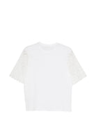 T-shirt per donna MC2 Saint Barth bianca con dettaglio ricamo all'inglese MSA0002 04230L MC2 ST. BARTH 