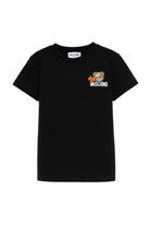 T-shirt per bambini Moschino Kids nera con ricamo Teddy Bear HTM058LAA24 60100 MOSCHINO KIDS 