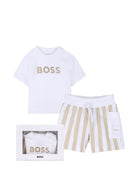 Set t-shirt con shorts per neonato Boss Kids bianco con motivo a righe J53048 249 BOSS KIDS 