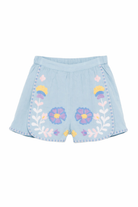 Shorts per bambina Louise Misha azzurri con ricamo floreale GRI-S26-S0066 BLUE LOUISE MISHA KIDS 