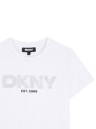 T-shirt per bambina Dkny Kids bianca con logo con strass D62619 10P DKNY KIDS 