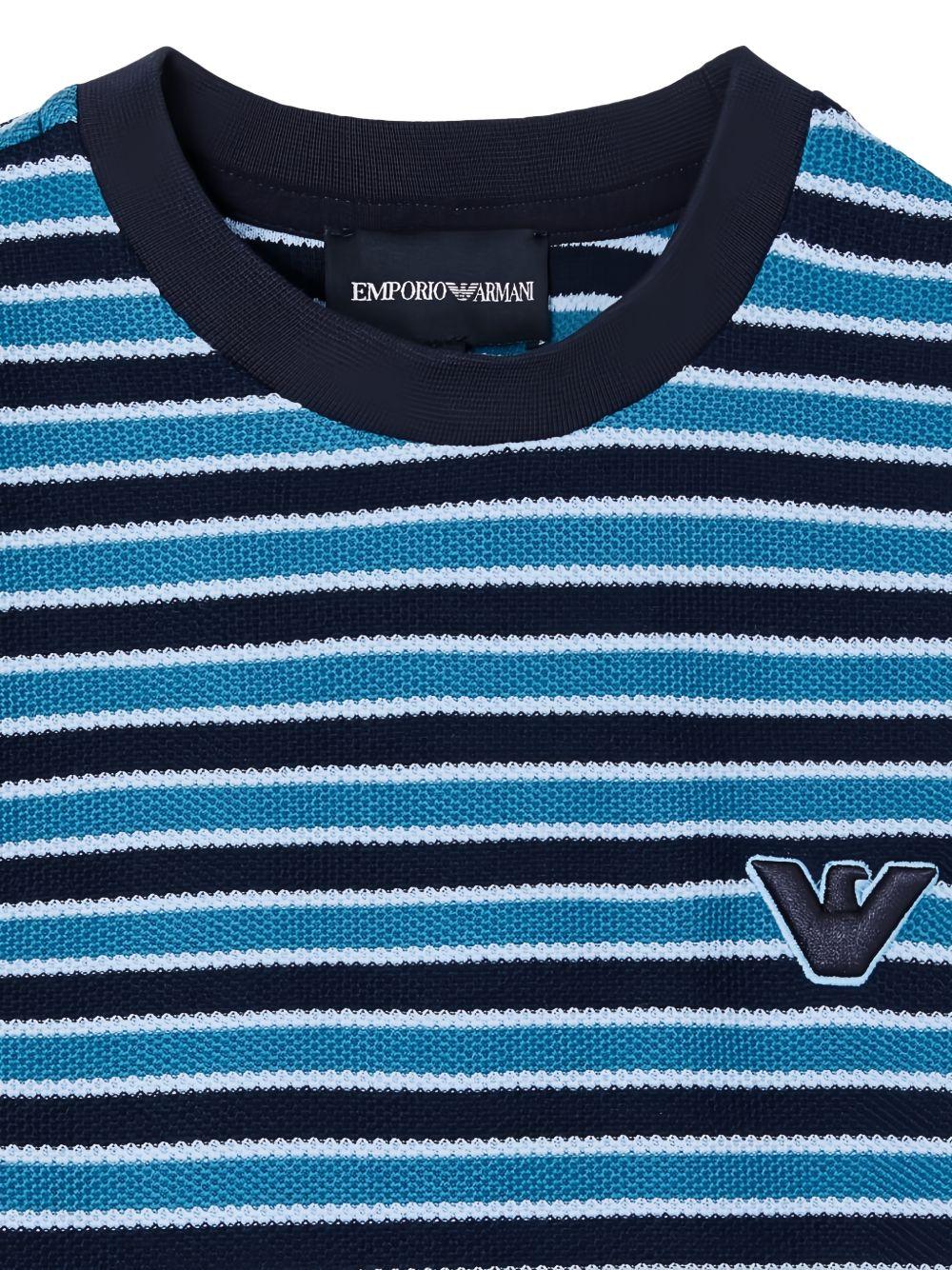 T-shirt per bambino Emporio Armani Kids blu con motivo a righe EB001252 AF21697 MB013 EMPORIO ARMANI KIDS 