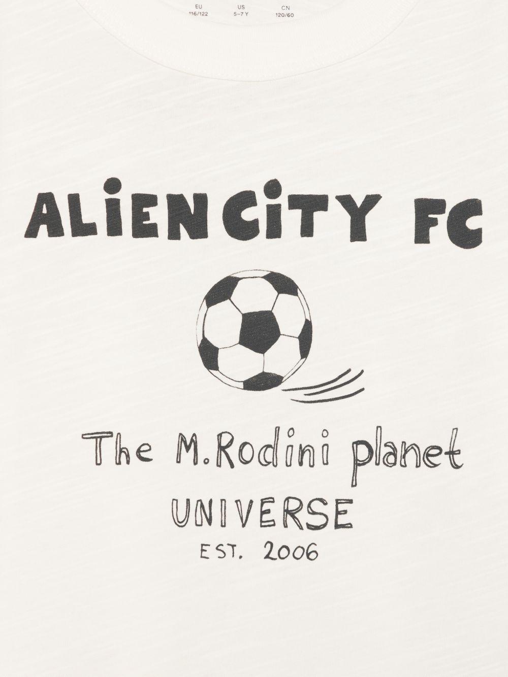 T-shirt per bambino Mini Rodini bianca con scritta "Alien city FC" sul davanti 26220117 OFF WHITE MINI RODINI KIDS 