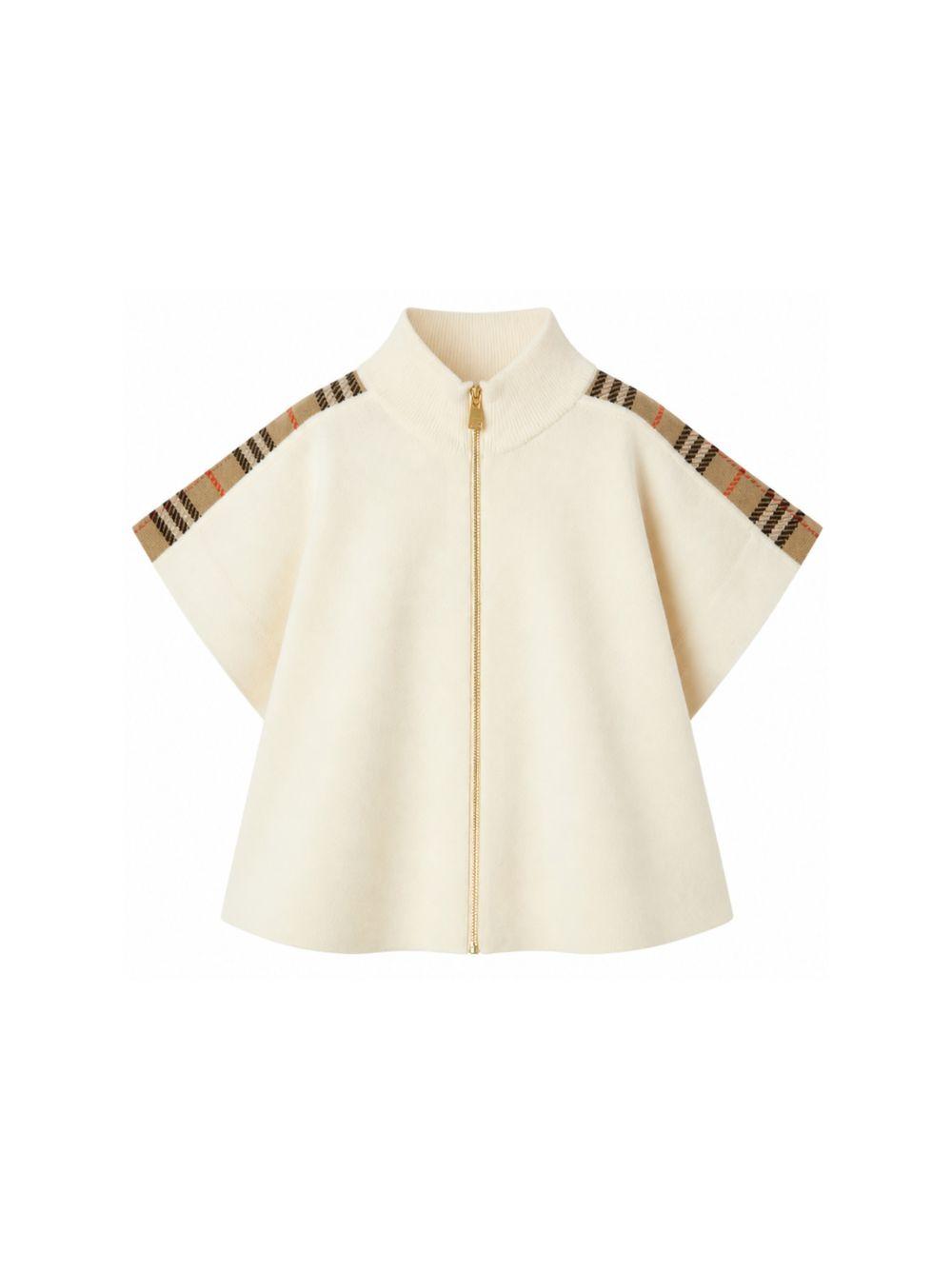 Mantella in lana per bambini Burberry Kids bianca con cerniera e finiture a quadri 8129144 A5933 BURBERRY KIDS 