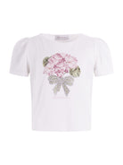 T-shirt per bambina Monnalisa bianca con grafica a  fiori sul davanti 71G601 7201 0001 MONNALISA KIDS 