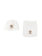 Set cappello e bavaglino per neonato Moschino Kids bianco con ricamo Teddy Bear MRY03ELAA23 10063 MOSCHINO KIDS 