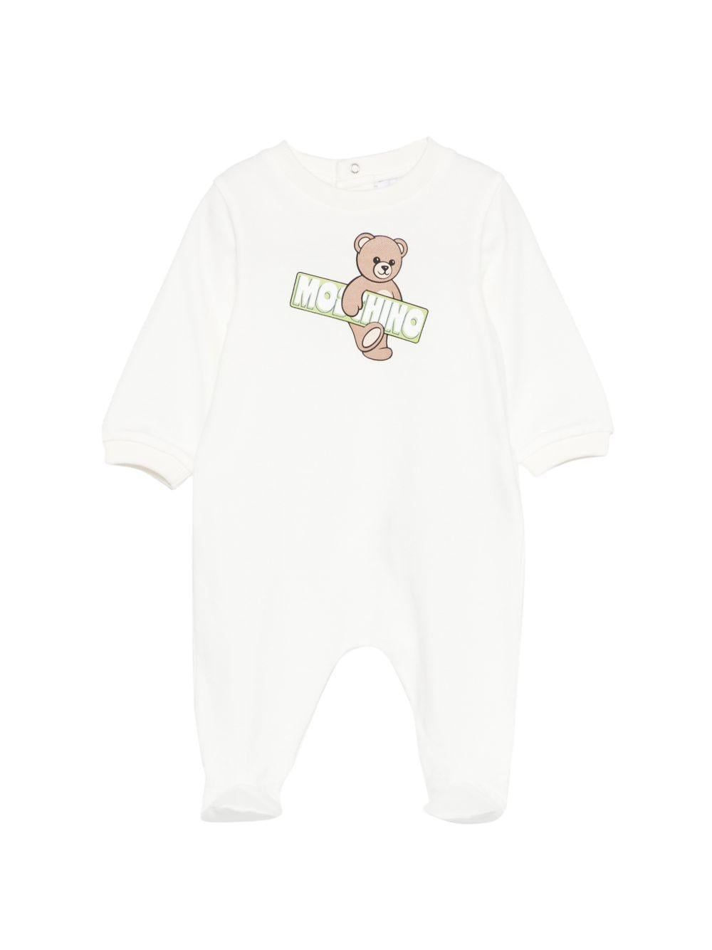 Pigiama per neonato Moschino Kids bianco con stampa Teddy MOY05LLFA07 10063 MOSCHINO KIDS 