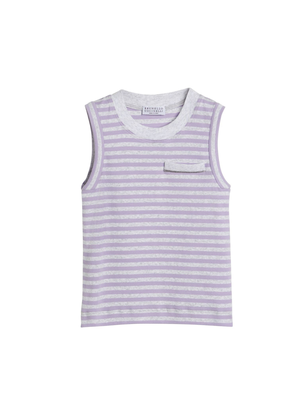 Canotta per bambino Brunello Cucinelli Kids lilla con stampa a righe e design a coste BL917T444 C001 BRUNELLO CUCINELLI KIDS 