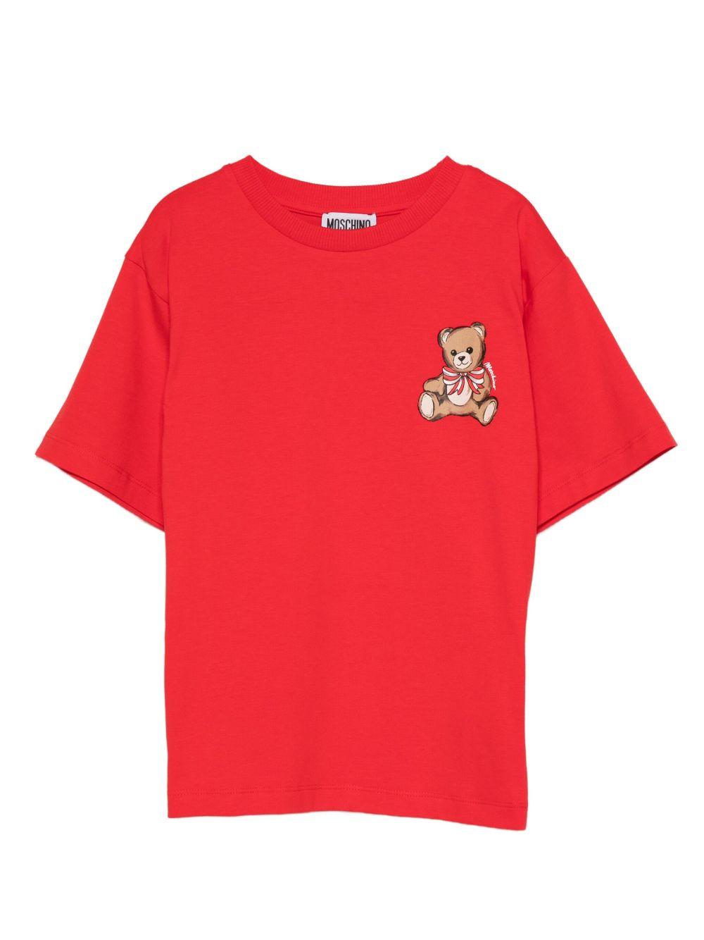 T-shirt per bambina Moschino Kids rosso con stampa Teddy Bear HKM060LBA11 50109 MOSCHINO KIDS 