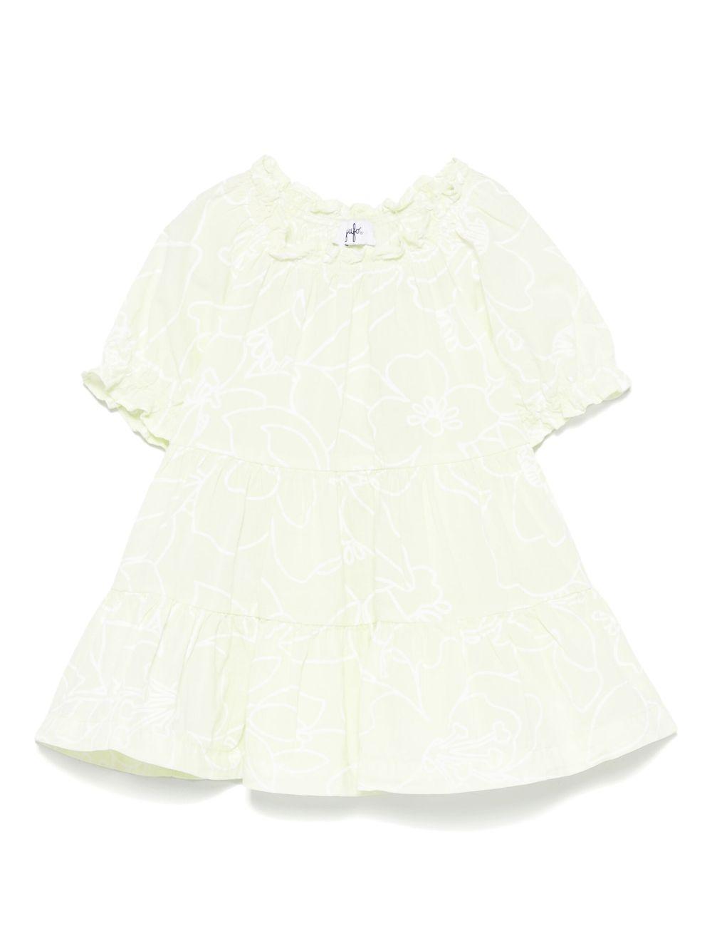 Abito con stampa a fiori per neonata Il Gufo verde con scollo increspato P25VM786C6068NB 515 IL GUFO 