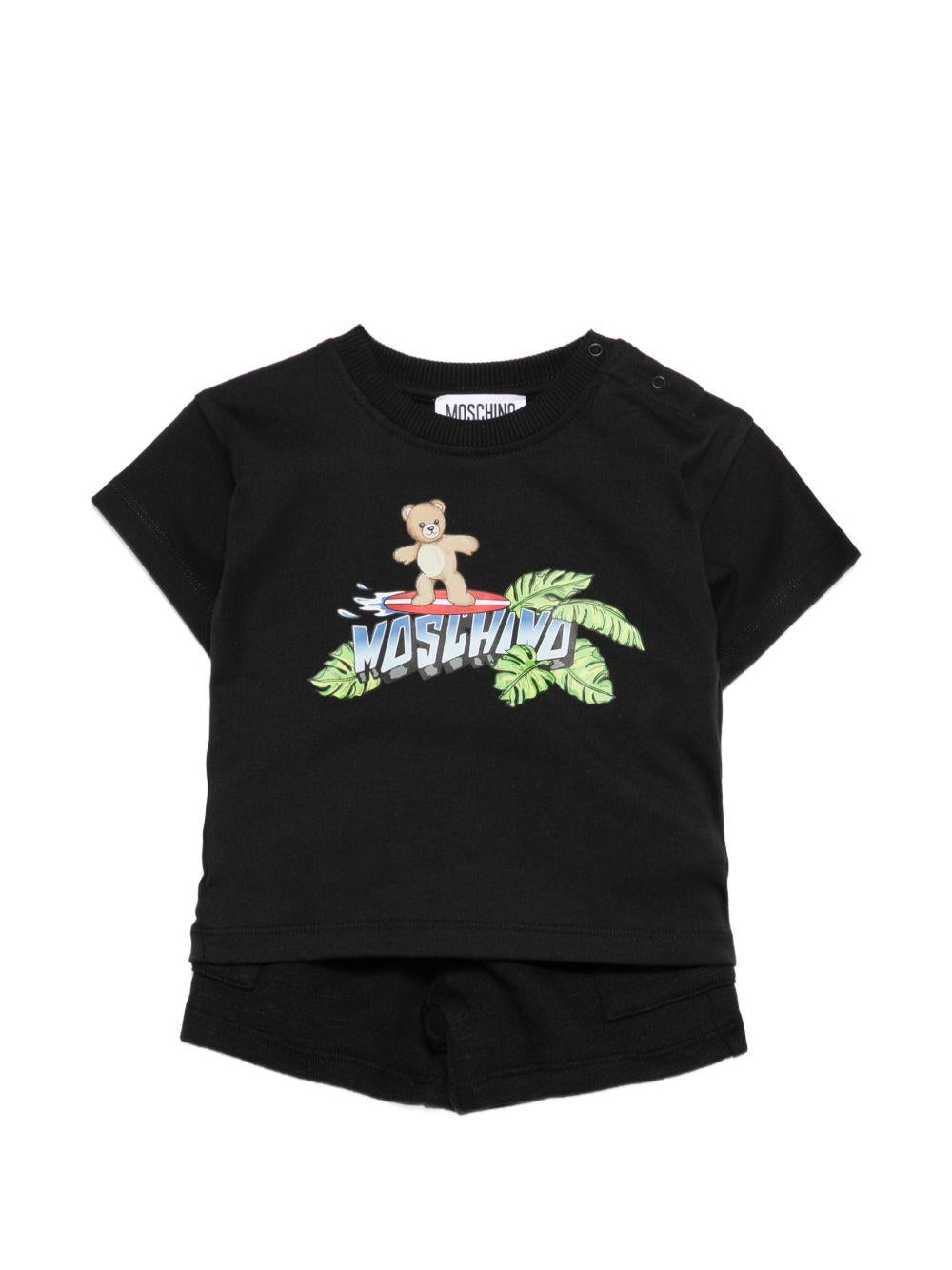 Set due pezzi per neonato Moschino Kids nero con stampa grafica sul davanti MUG01WLCA88 60100 MOSCHINO KIDS 