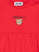 Abito per neonata Moschino Kids rosso con stampa Teddy Bear sul davanti MDV0DGLCA19 50109 MOSCHINO KIDS 