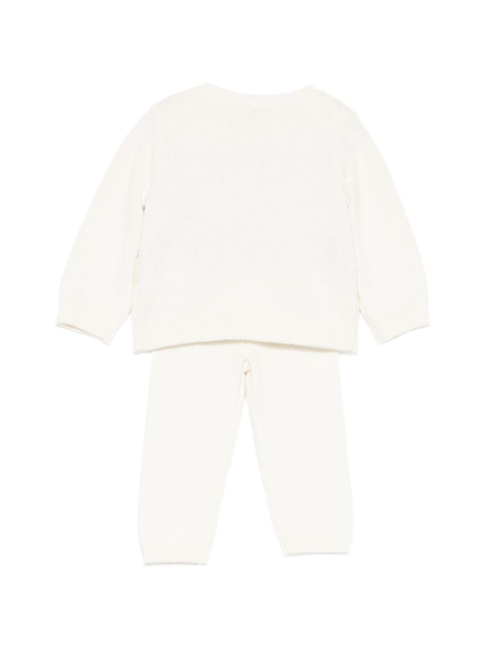 Completo due pezzi maglioncino e pantaloni per neonato Bonpoint beige con disegno ricamato S06OSEK00006 902 BONPOINT KIDS 