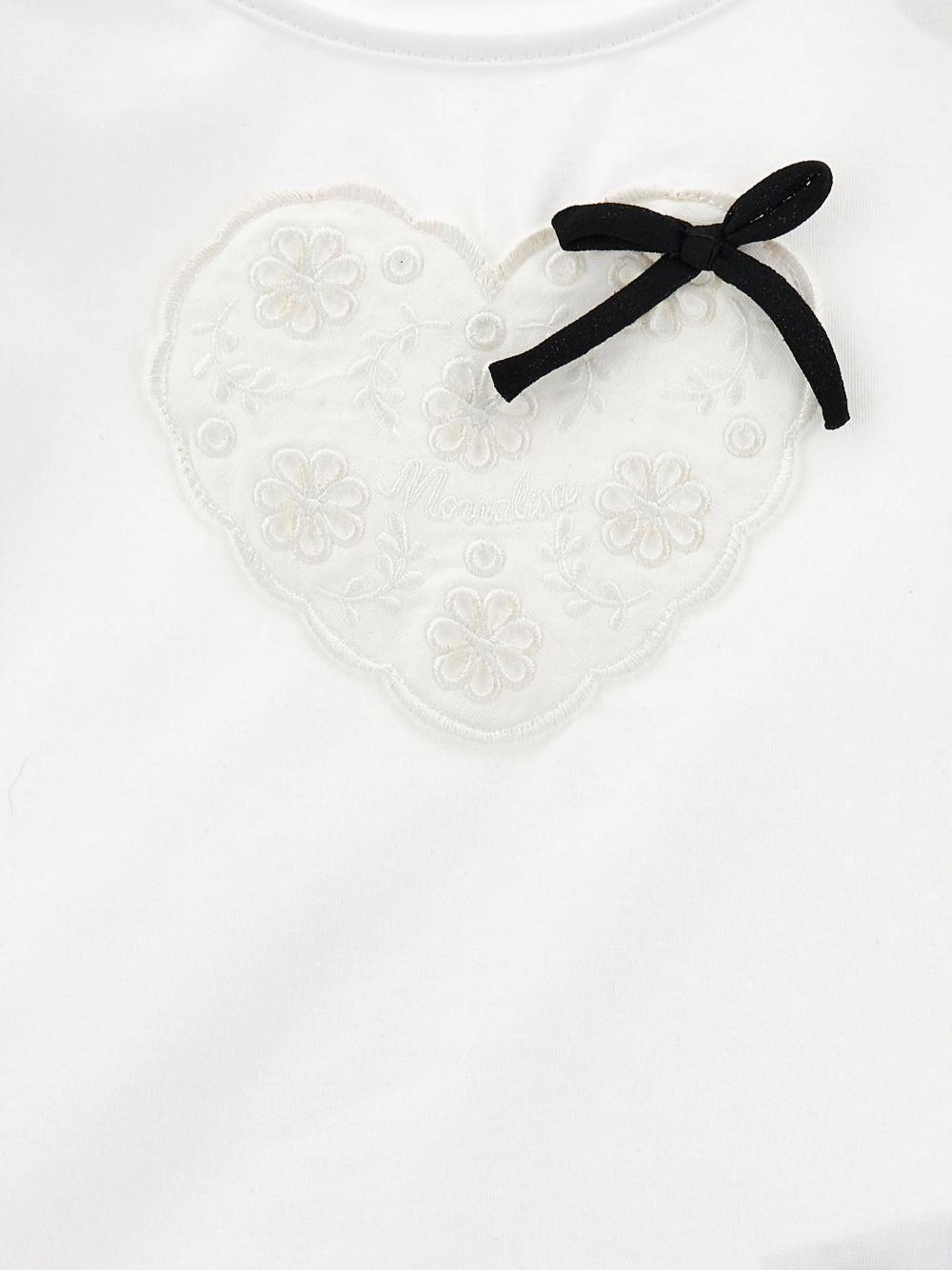 T-shirt per bambina Monnalisa bianca con ruches e applicazione a cuore 11G616 7201 0099 MONNALISA KIDS 