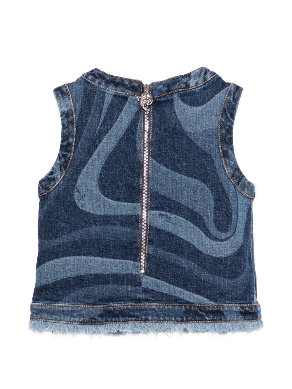 Top per bambina Emilio Pucci Junior denim con stampa grafica PY5B12 L0384 620 EMILIO PUCCI KIDS 