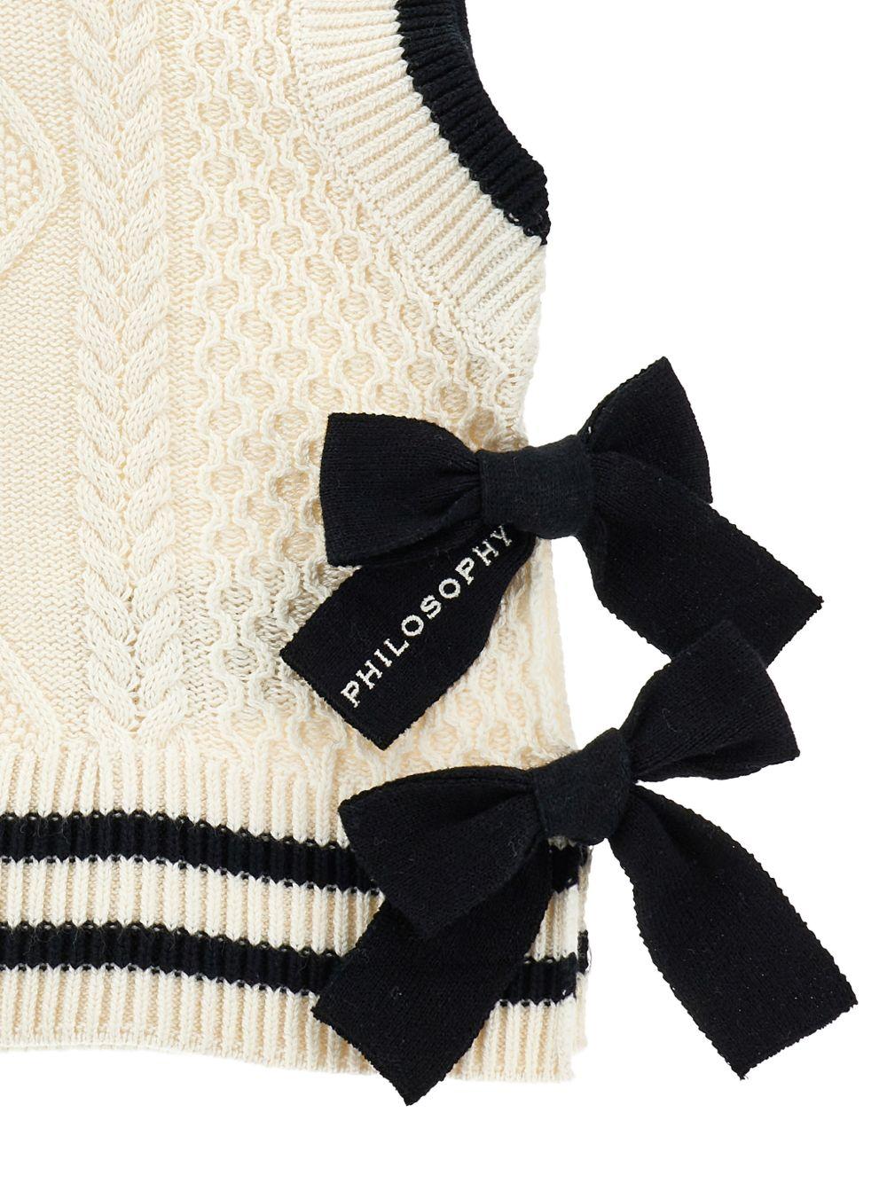 Gilet per bambina Philosophy di Lorenzo Serafini Kids bianco con dettagli fiocchi a contrasto I9G306 7034 0150 PHILOSOPHY 