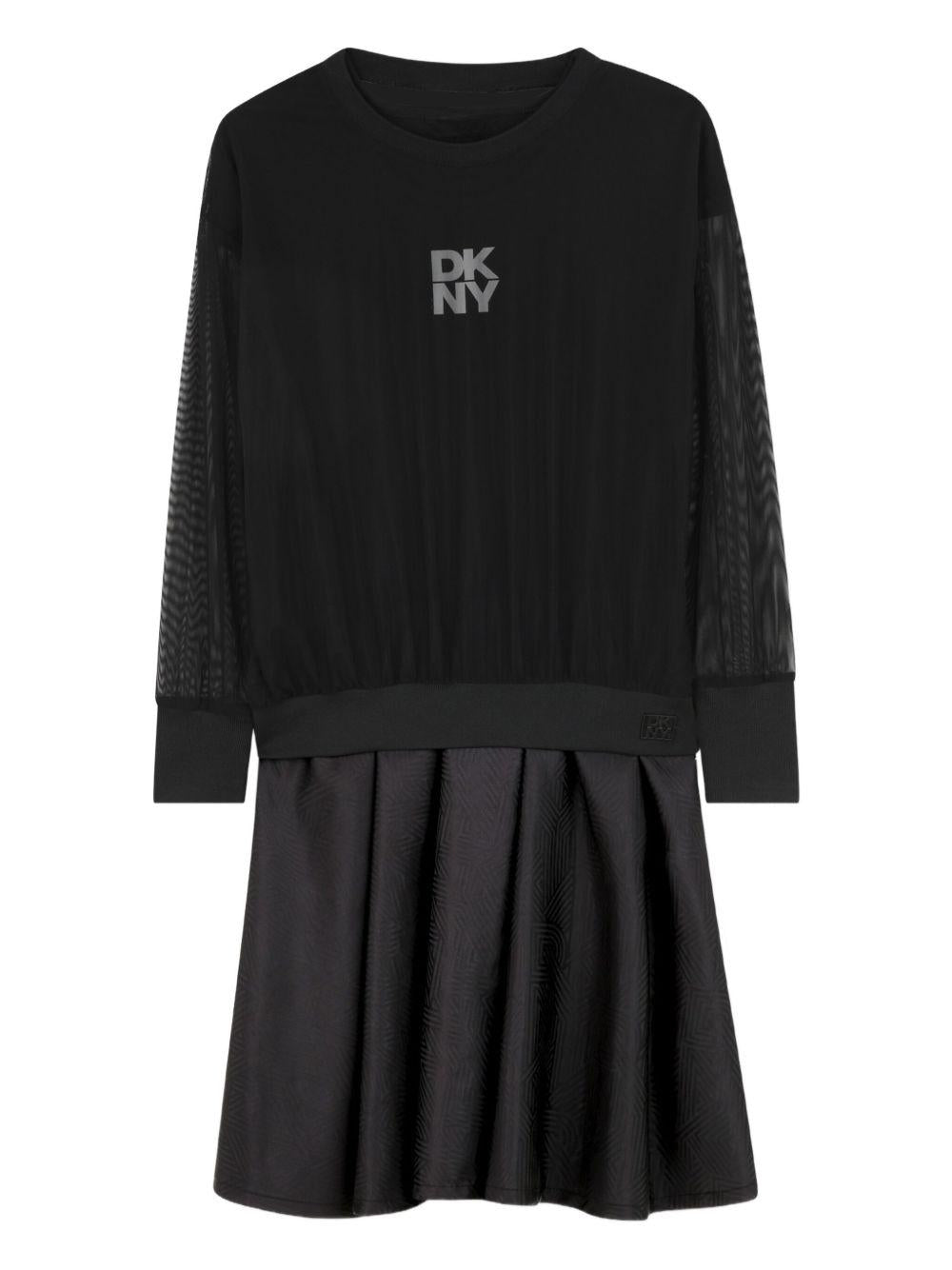 Abito per bambina DKNY Kids nero con dettaglio con logo D62396 09B DKNY 