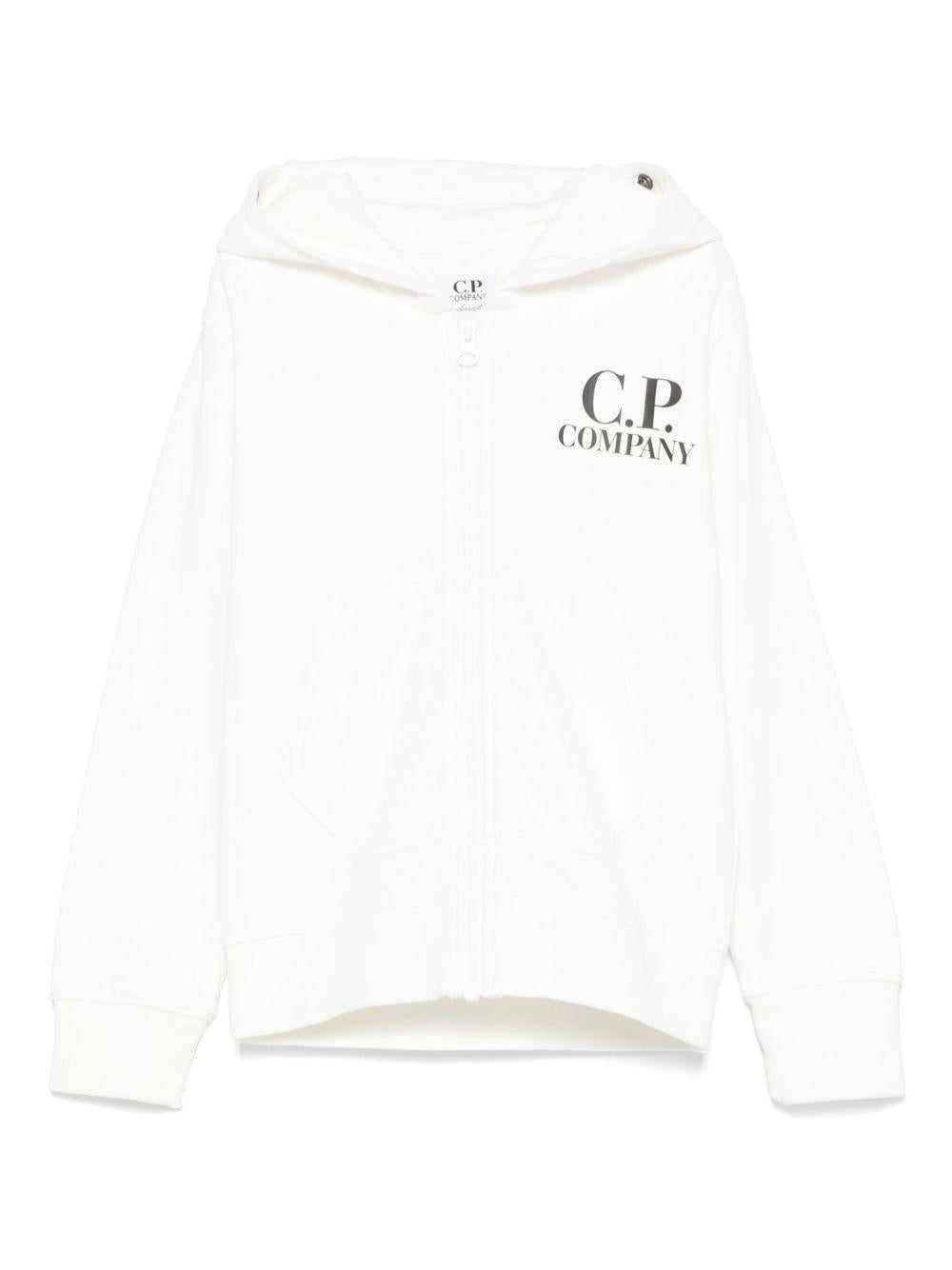 Felpa con occhialini sul cappuccio per bambino C.P. Company Kids bianco con tasche frontali CNF009LCA69 10135 C.P.COMPANY KIDS 