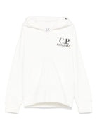 Felpa con occhialini sul cappuccio per bambino C.P. Company Kids bianco con tasche frontali CNF009LCA69 10135 C.P.COMPANY KIDS 