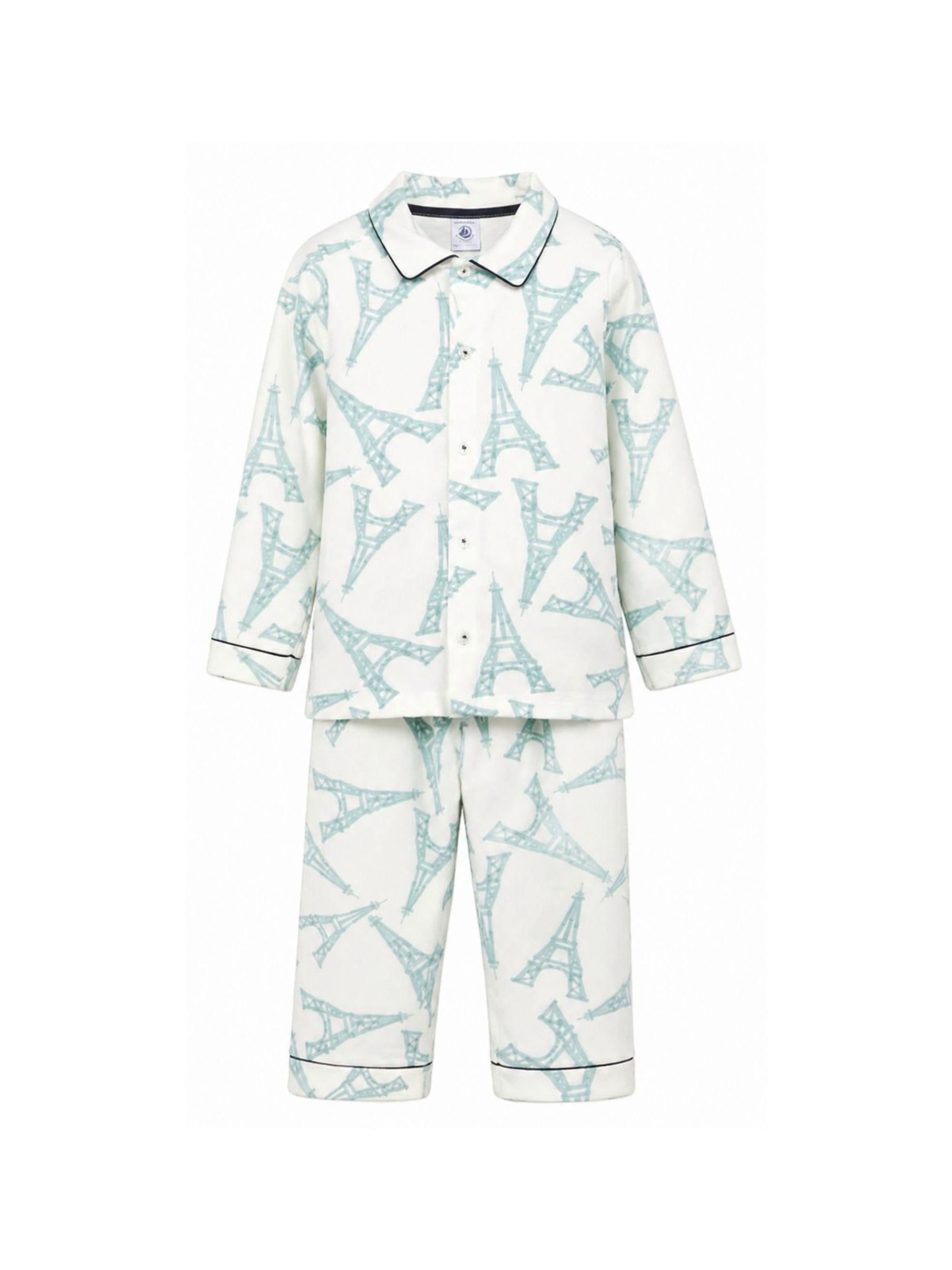 Pigiama per bambini Petit Bateau bianco con stampa torre eiffel A0F1H 01 PETIT BATEAU KIDS 
