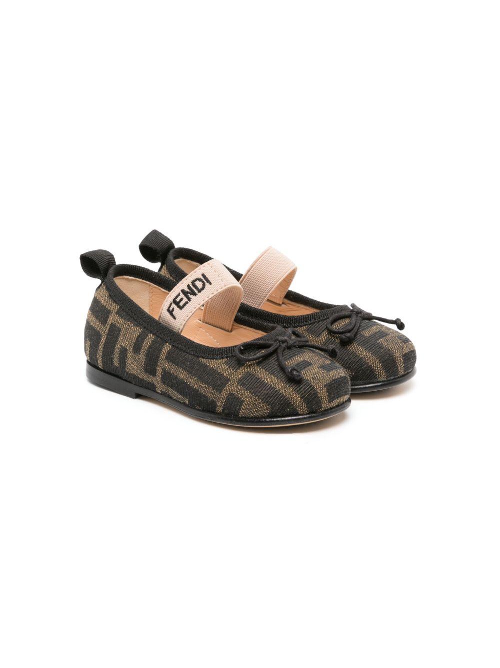 Ballerine per bambina Fendi Kids marrone con logo FF -jacquard JFR377 AQ75 F1NJB FENDI KIDS 