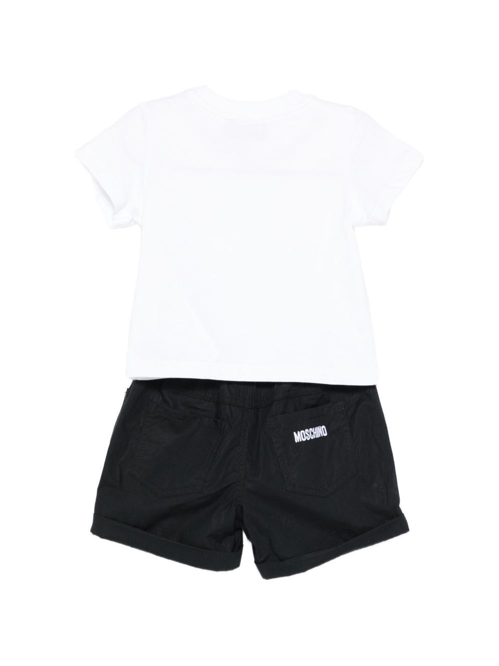 Set t-shirt e shorts per neonato Moschino Kids bianco e nero con stampa grafica sul davanti MOG00ALLA10 80359 MOSCHINO KIDS 