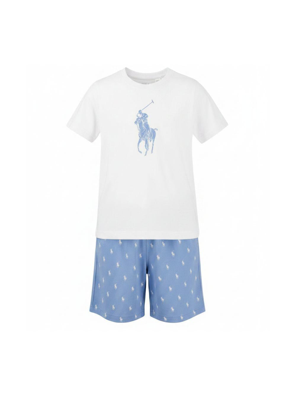 Pigiama per bambino Polo Ralph Lauren Kids bianco e azzurro con stampa Polo Pony P0141 BCS Ralph Lauren kids 
