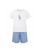 Pigiama per bambino Polo Ralph Lauren Kids bianco e azzurro con stampa Polo Pony P0141 BCS Ralph Lauren kids 