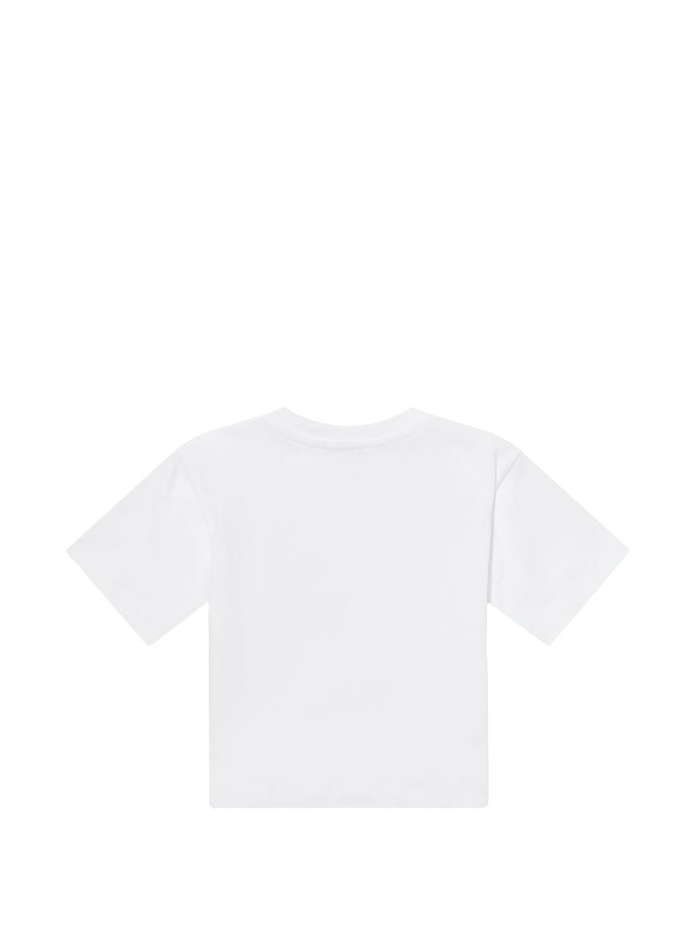 T-shirt per bambini Moschino Kids bianca con stampa grafica tre Teddy Bear HUM05PLAA23 10101 MOSCHINO KIDS 