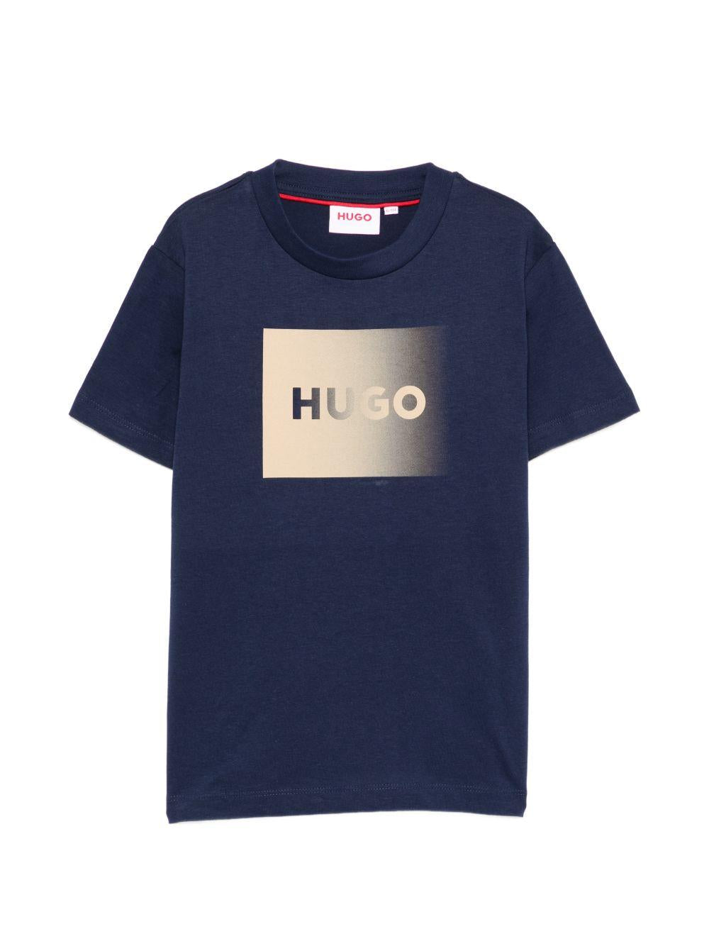 T-shirt per bambino Hugo Kids blu con logo sul davanti G01019 85C Hugo KIDS 