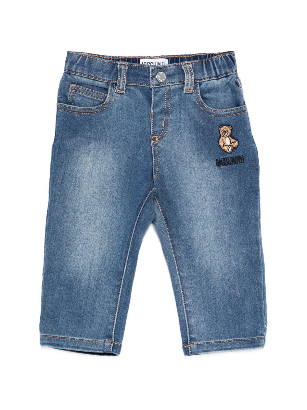 Jeans per neonato Moschino Kids in denim con applicazione Teddy Bear MNP04ZLXE43 40332 MOSCHINO KIDS 