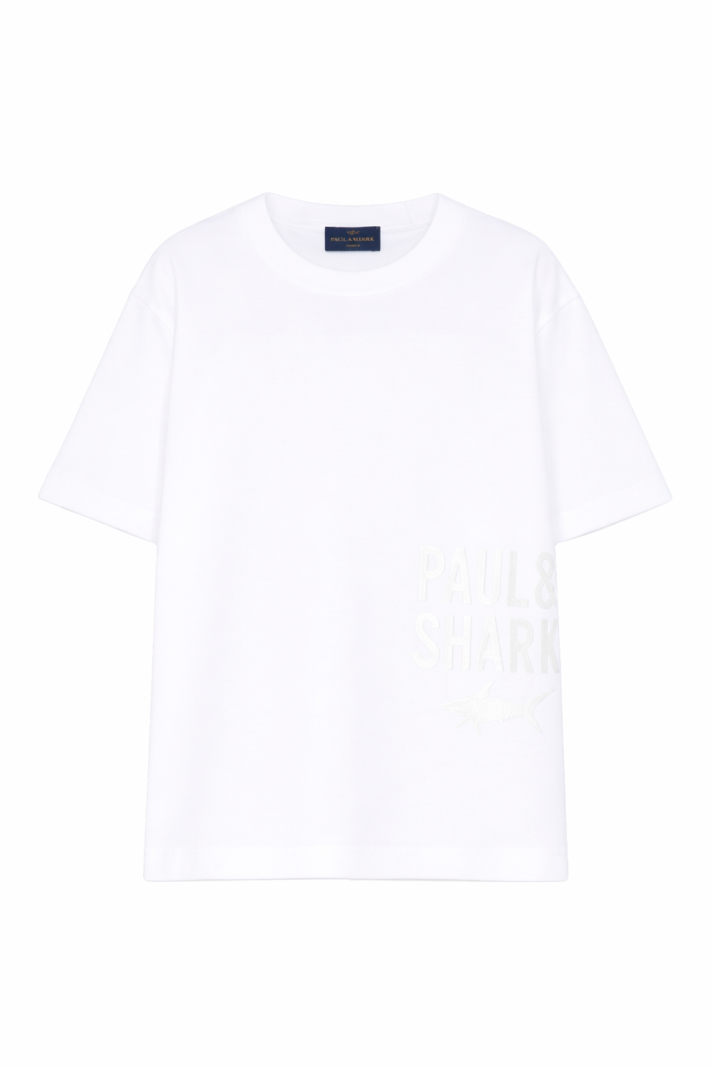 T-shirt per bambino Paul & Shark Kids bianca con logo sul davanti WUM006LAA53 10101 PAUL & SHARK KIDS 