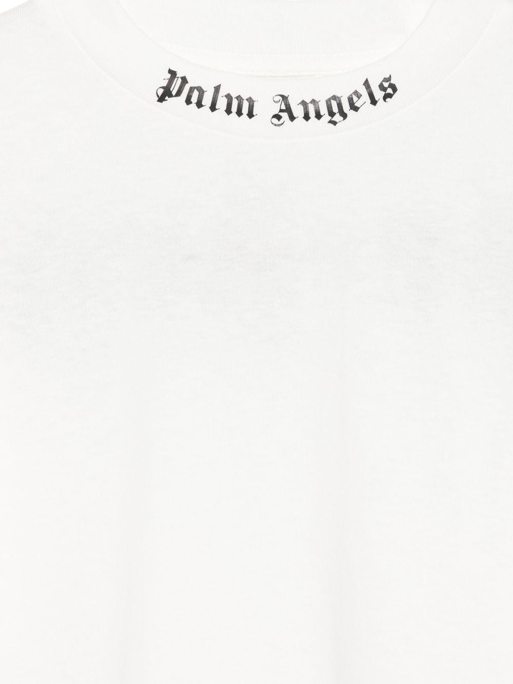 T-shirt per bambino Palm Angels Kids bianca con stampa logo sul girocollo F6PAJBTH013 412 PALM ANGELS KIDS 