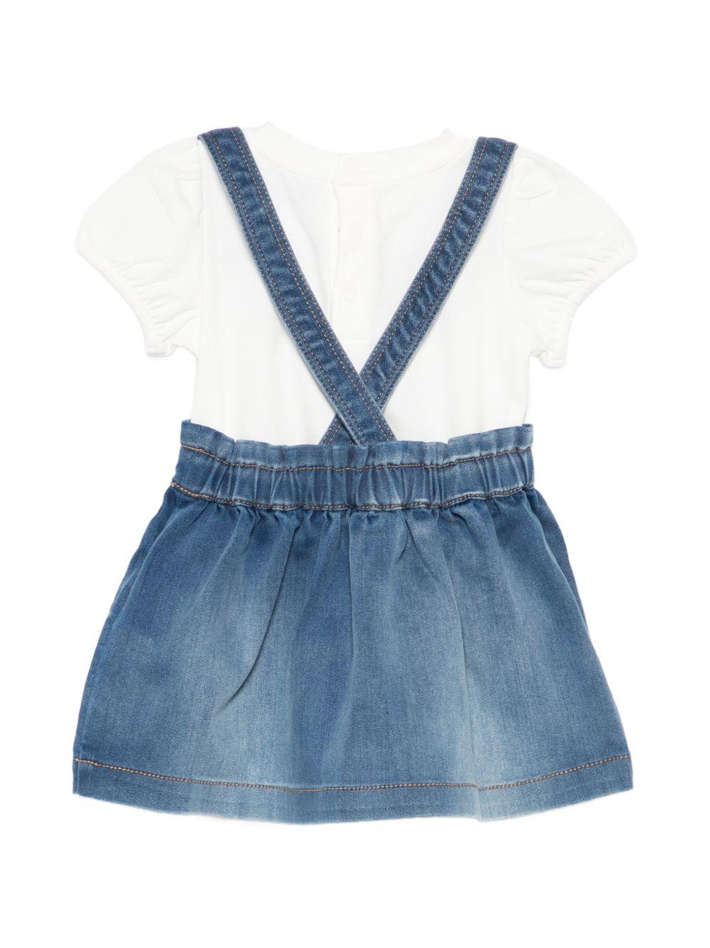 Set t-shirt e salopette per neonata Moschino Kids multicolor con stampa Teddy Bear sul davanti MDG01VLXE43 40332 MOSCHINO KIDS 