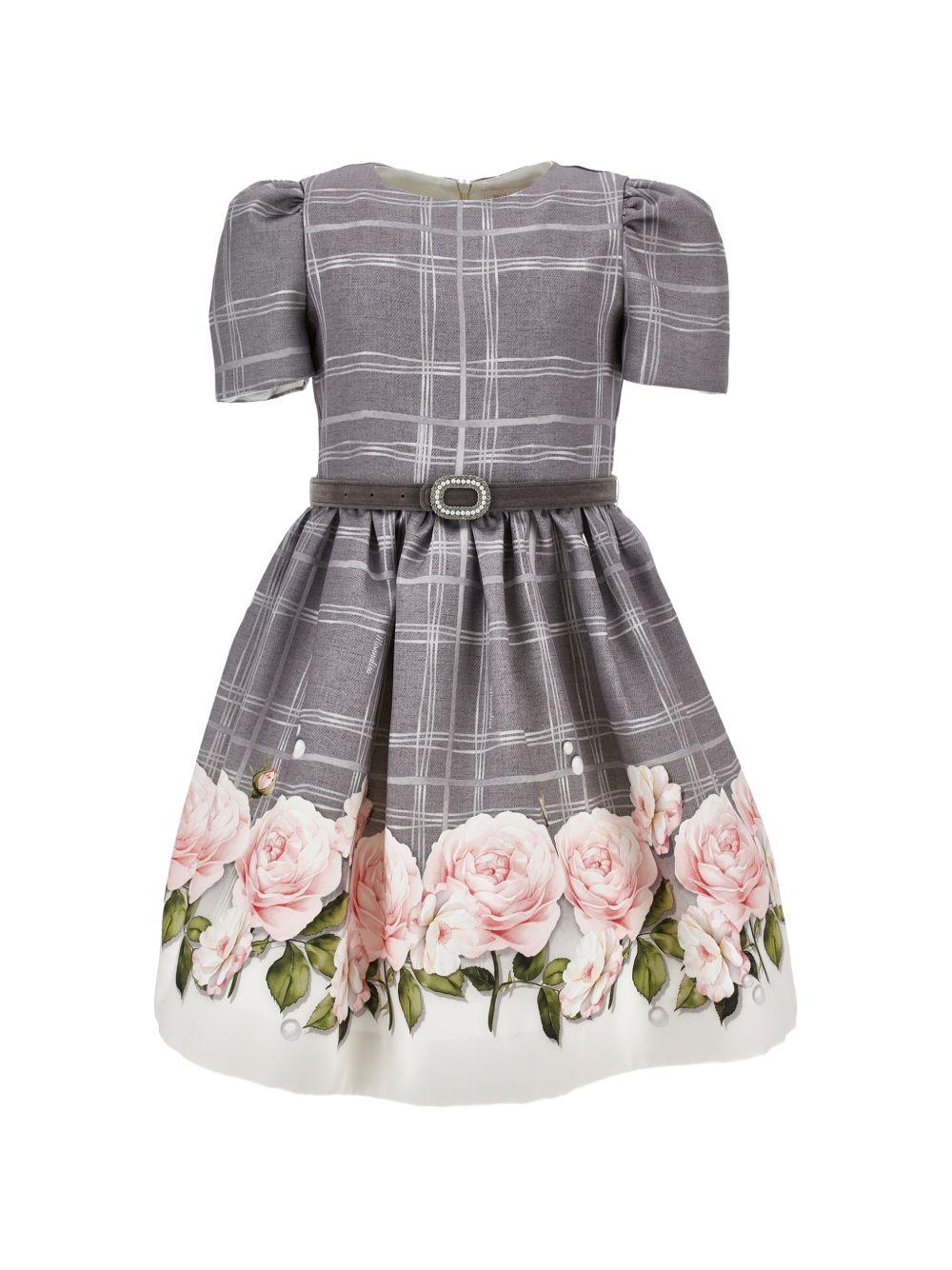 Abito per bambina Monnalisa Kids grigio con stampa grafica fiori 71H901 8662 0032 MONNALISA KIDS 
