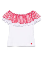 Top per bambina Monnalisa bianco con ruches e design con spalle scoperte 11E627 5202 9944 MONNALISA 